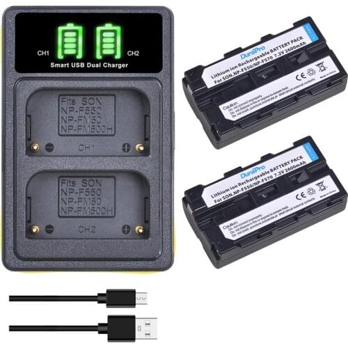 2PC 2600mAH NP-F550 NP-F570 NP F550 Camera Battery + USB Charger with Type C for Sony NP-F330 NP-F530 NP-F570 NP-FM50 CCD-RV100