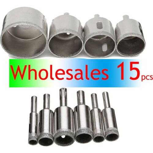 Wholesales 15Pcs 6-50mm Diamond Drill Bits Set Hole Saw Cutter Tool Glass Marble Granite Use for Glass, Marble, Tile or Granite