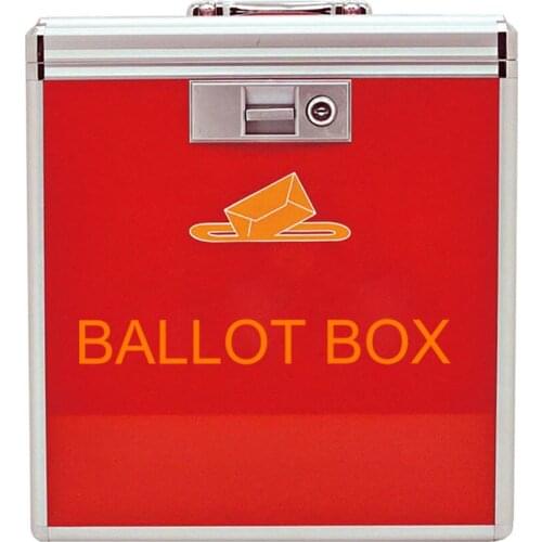 Aluminum Portable Red Ballot Vote Box with Lock Medium Size B093 Desktop Aluminum Light Weight Vote Box for Multi Functional Use