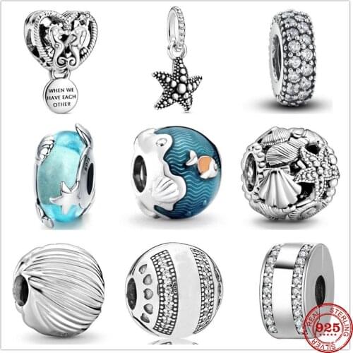 2021 New Ocean Series Shell Starfish Glass Murano Charm Bead fit Original Pandora Charms Silver 925 Bracelet DIY Women Jewelry