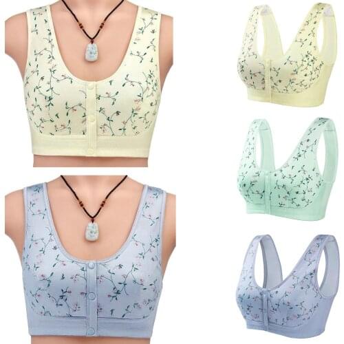 Front Closure Bras For Women Underwear Sexy Lace Bralette Wome No Steel Ring Front Button Vest Style Floral Print Bra Breathable