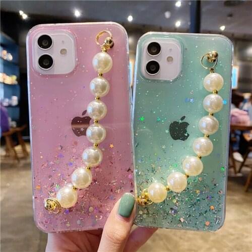 Qianliyao Pearl Bracket Phone Case For iPhone 12 11 Pro XS Max XR X 8 7 Plus 6 6S Se 2020 Luxury Glitter Shockproof Soft Cover