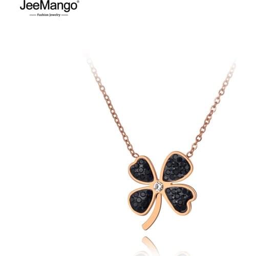 JeeMango Titanium Stainless Steel CZ Crystal Flower Choker Necklace Jewelry Trendy Plant Charm Pendant Necklace For Girl JN20027