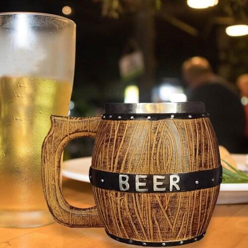 Stainless Steel Wooden Barrel Beer Glass Large Capacity Wine Bar Cocktail Glass Home Bar Drinkware Supplies