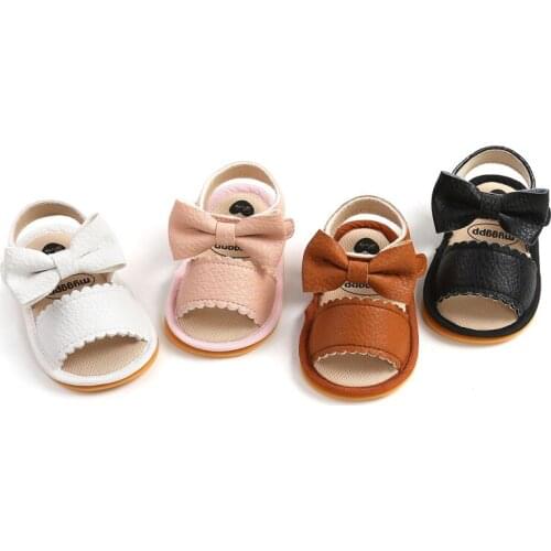 Baby Sandals Girls Solid Color Bowknot Walking Shoes Footwear for Summer White/Brown/Black/Pink 0-18 Months