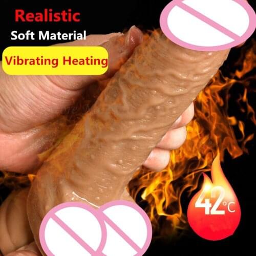 2018 New Super Realistic Heating Vibrating Dildo With Suction Cup Artificial Penis Soft Fake Dick Sex Toys For Woman Masturbator