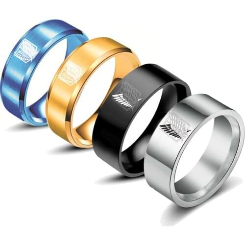 Anime Attack on Titan Black Sliver Stainless Steel Ring Wings of Liberty Flag Finger Rings for Men Women Jewelry Fans Gifts