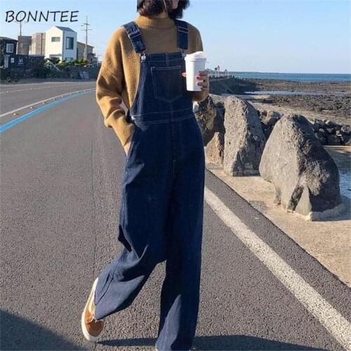 Jumpsuit Women Loose Minimalist Spring Ulzzang Preppy Lovely Leisure Popular Streetwear Daily Denim Vintage Pockets Trendy New