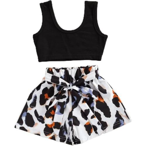 New Kids Baby Girls Fashion 2-piece Outfit Set Sleeveless Tops+Leopard Shorts Set for Children Girls