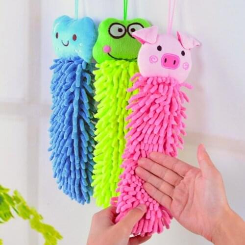 2021 New Kitchen Hanging Towels Cute Cartoon Chenille Hand Face Wipe Towels Kids Animal Bathroom Washcloth Handkerchief Supplies