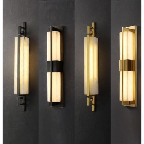 New Chinese style marble copper modern minimalist wall lamp living room TV background wall bedroom bedside wall lamp