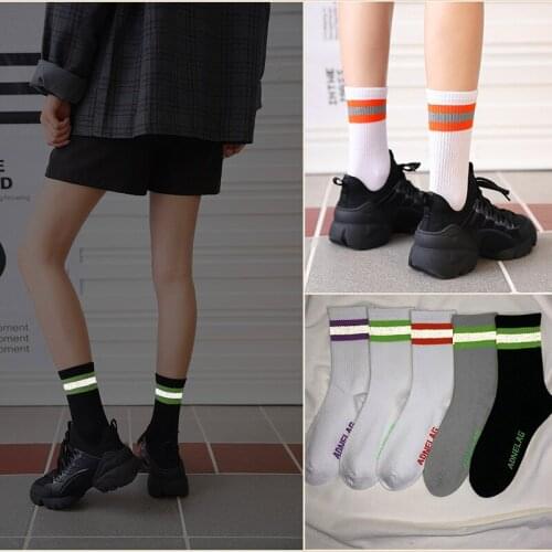 Striped Socks Women Men Unisex Night Bright Socks hip hop Streetwear Harajuku Light Socks funny sock Black White Wholesale Sox