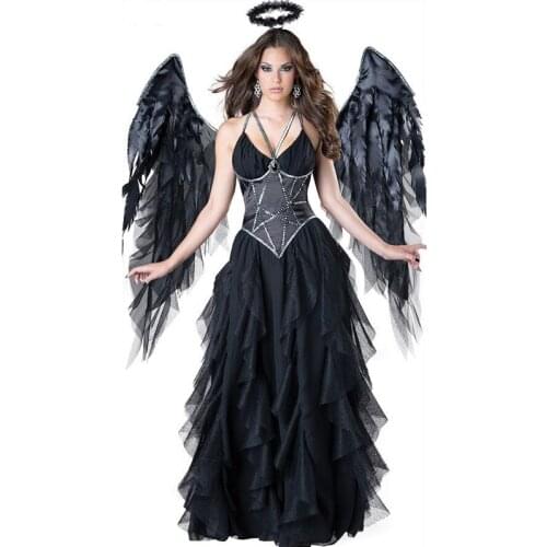 NEW Deluxe Lady Fallen Dark Angel Costume Gothic Vampire Evil Demonic Roleplay Cosplay Carnival Halloween Fancy Party Dress