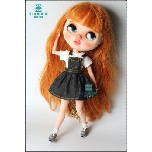 1PCS Blyth Doll Clothes fashion Denim strap dress, striped tights for Blyth , Azone, obitsu, FR 1/6 doll