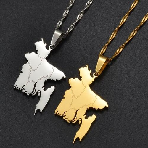 Anniyo Bangladesh Map Pendant Necklaces Gold Color/Silver Color Bangladeshi Maps Chains Bengali #211821