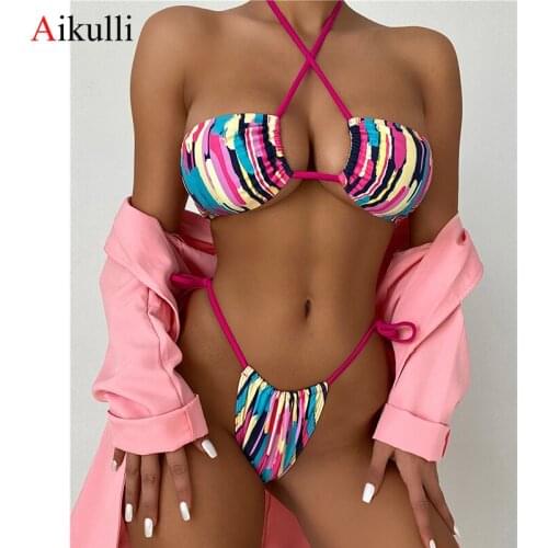 Sexy Colorful Printed Bikinis Swimwear Female 2021 New Swimsuits Women Thong Swimwear Push Up Bikini Set Brazilian Bathing Suits