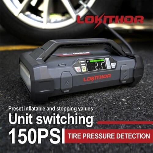 Lokithor Jump Starter 12V 2000A 20000mAh Emergency Battery Power Bank Auto, voltage of Air Compressor with Damping Technology