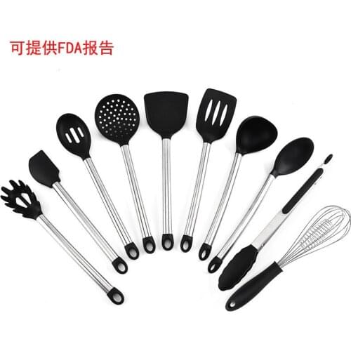 Spot Stainless Steel Tube Handle Silicone Kitchenware Set Non-stick Cookware Cooking Spoon Spatula 10 Piece Set Kitchen Tool