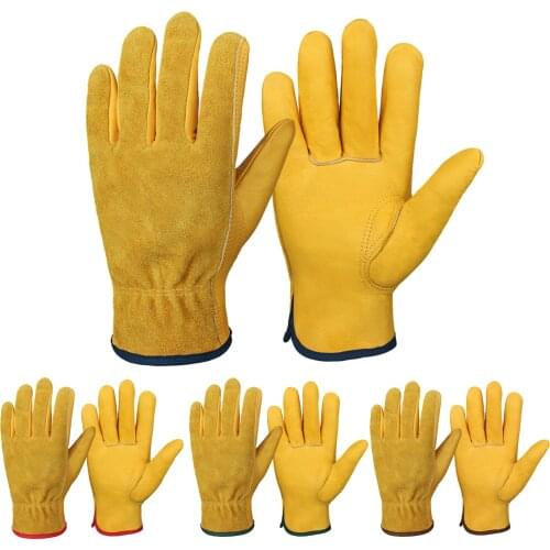 Cowhide Leather Work Gloves Flexible Grip Mechanic Wear Safety Glove for Heavy Duty Construction Garden Farm Ranch Truck Driving