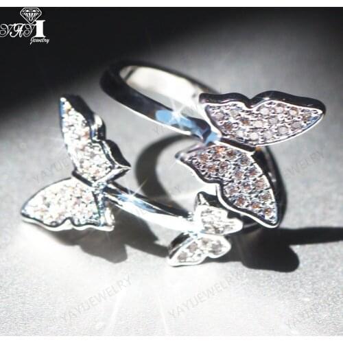 YaYI Jewelry Princess Cut White 100% Zircon Silver Color Engagement Bright Wedding Heart Adjustable Lovers Party Rings Gifts