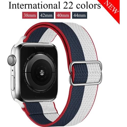Strap for Apple watch band 44mm 40mm 38mm 42mm Adjustable Elastic International colors Nylon solo Loop iWatch series 3 4 5 6SE