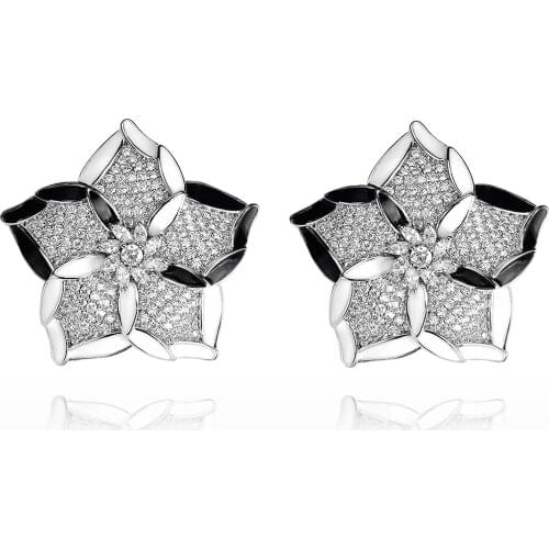 TIRIM Luxury Enamel Flower Dangle Earrings for Women Full Crystal Zircon Mirco Paved Wedding Drop Earring Fashion Jewelry