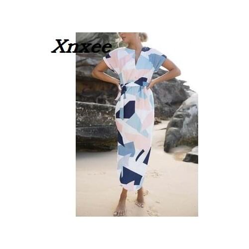 Sexy O-neck casual asymmetrical geometric elegant printing short dress Xnxee