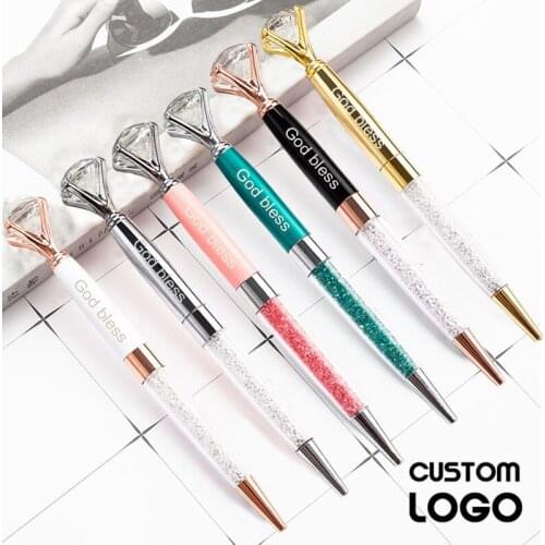 Customized LOGO Name Big Diamond Crystal Ballpoint Pens High-end Holiday Memorial Gift Pens Metal Advertising Stationery Gel Pen