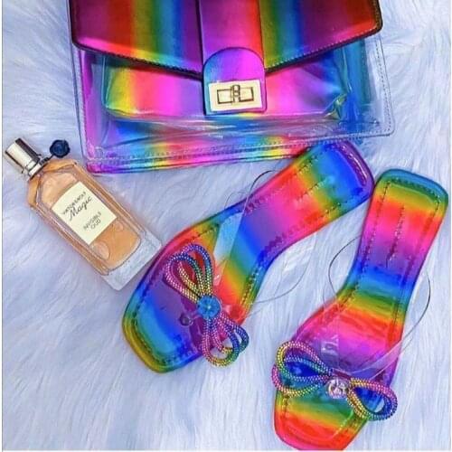 LEOSOXS Women Slippers Summer Shoes Butterfly-Knot Flat Plus Size 43 Beach Slippers Female Fashion Casual Slides Mixed Colors