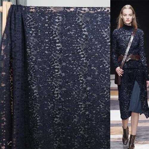 The Cloth Korea Navy Blue Lace Fabrics 2.9meter Size 100%Polyester Material Autumn Women’s Dress The Sewing Cloth Freeshipping