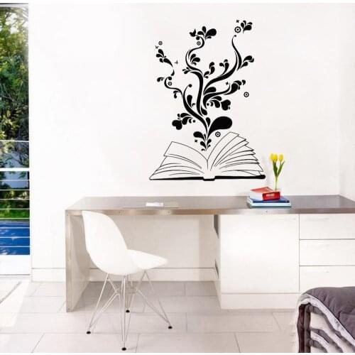 Vinyl Opened Book Plant Wall Sticker Decal Study Sticker Home And Hotel Art Decoration A003056