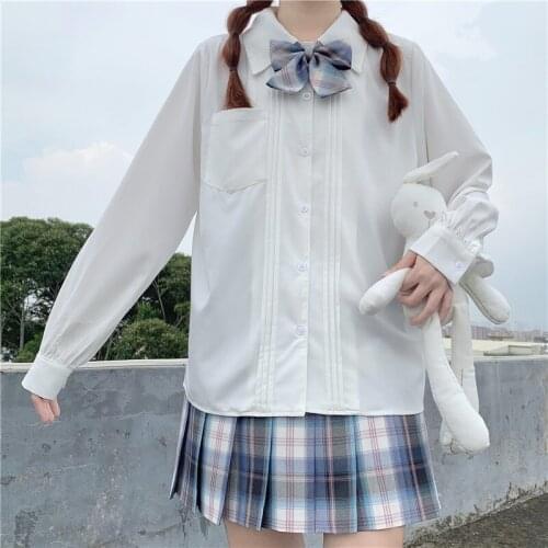 Long Sleeve White Black Shirt Teen Girls Lolita Blouse Tops Women Spring Autumn Japanese Uniform Preppy Style Kawaii Frilly