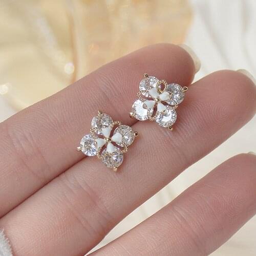 14K Real Plated CZ Cubic Zircon Square Stud Earrings for Women Delicate Jewelry Crystal Cute Small Earrings