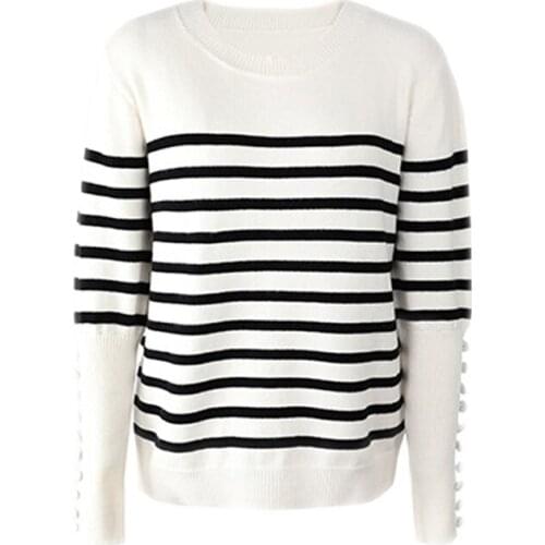 Quanss Autumn Winter Striped Sweater Women 2021 Fashion Knitwear Casual Button Long Sleeve Pullover Female Jumper Knitted Top