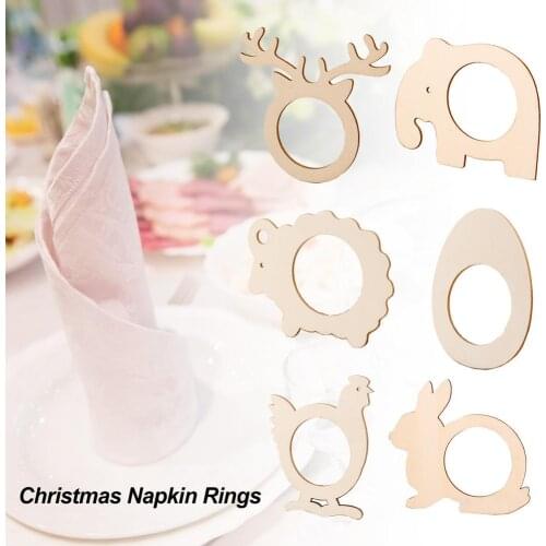 10PCS Wooden Antlers Napkin Ring Christmas Elk Napkin Buckle Elephant Hen Eggs Rabbit Napkin Holder Christmas Table Decor