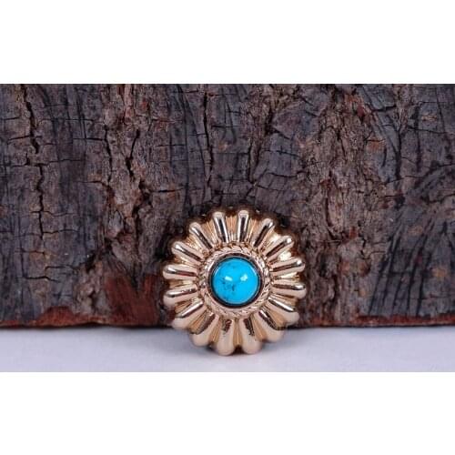 10X Blue Turquoise Bling Gold Flower Western Saddle Leathercraft Conchos For Bag Belt Bracelet Wallet Decor
