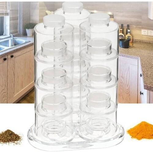 12 PCS Spice Tower Carousel Rotating Spice Jar Rack Condiment Bottles Jar Kitchen Spin Design Herb Spices Seasoning