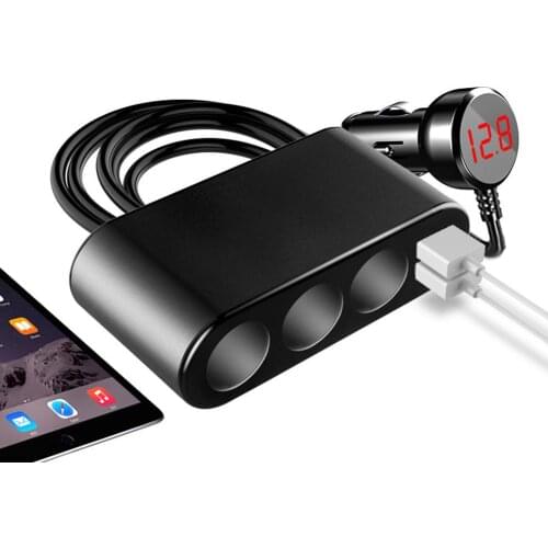 12V 24V 3.1A 3in1 Car Cigarette Lighter Socket Splitter Plug Converter Dual USB Charger Power Socket Adapter Voltage Monitor