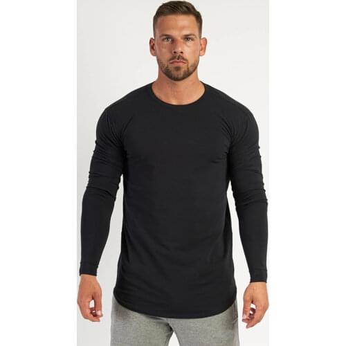2020 Solid Color Long Sleeve T-Shirt Men Spring Casual Sports Tops Cotton Pullovers Fashion Slim Fit Basic Gym Fitness Tee Shirt