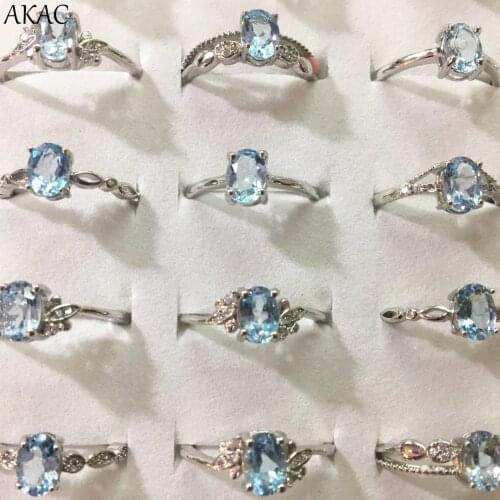 3rings/set AKAC natural blue topaz ring approx5*7mm natural stone women ring adjustable ring