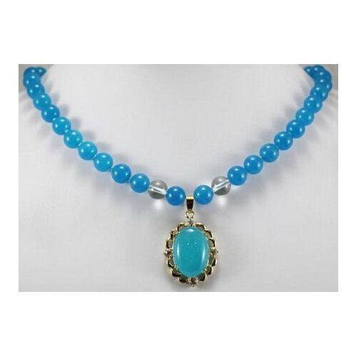 4 colors! charming green/blue/pink Natural 8MM jade white pearl necklace+GP Natural pendant