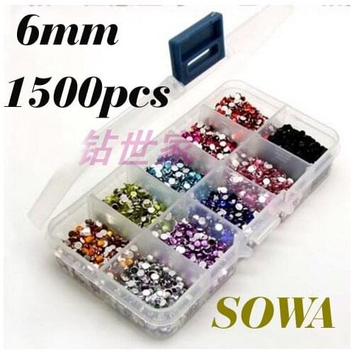 Free Shipping A 10 Grid Drilling Box + SS30 Size 6mm 1500pcs Multicolor Resin Flatback beads 10 Colors Randomly
