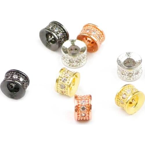 HGKLBB 4pcs white Zircon Copper Spacer bead 6mm Fat Round cylinder Charms Loose beads for Jewelry bracelet Pendants making DIY