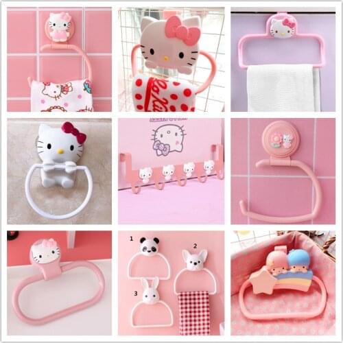Cartoon kitty Towel Holder Bathroom Hooks Sticky Hanger Stick on Wall Lovely Storage Hooks Self-adhesive Sucker Towel hook rack