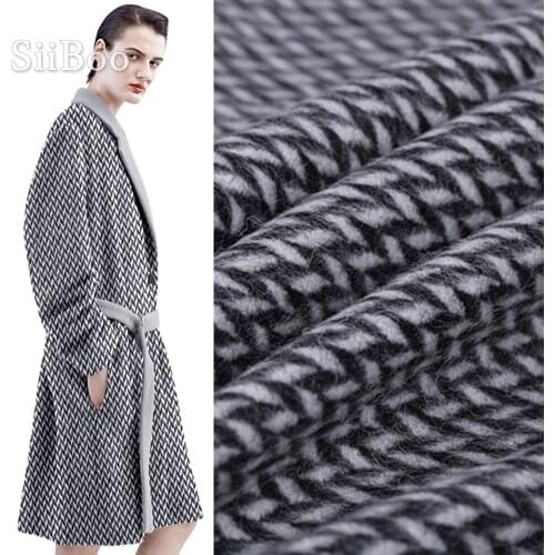 France style black white geometric weaving plush cashmere wool fabric for winter coat woolen tissue telas tecidos stoffen SP4909