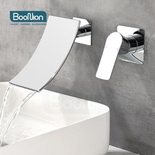 Boonion Waterfall SUS304 Chrome Hot And Cold Water Bathroom Faucet Wall Mount Mixer Wash Basin Bath Scandinavian Style