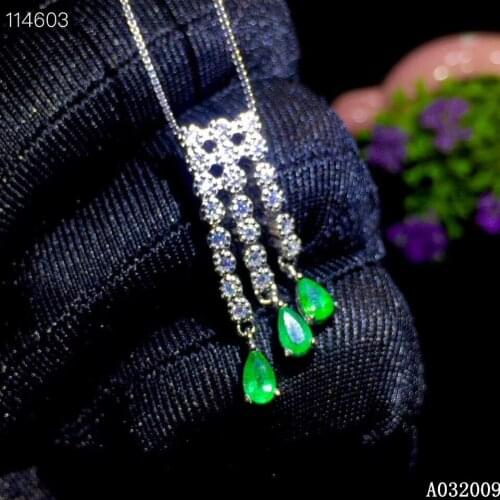 KJJEAXCMY fine jewelry 925 Sterling Silver inlaid natural emerald lovely girl Pendant Necklace support test hot selling