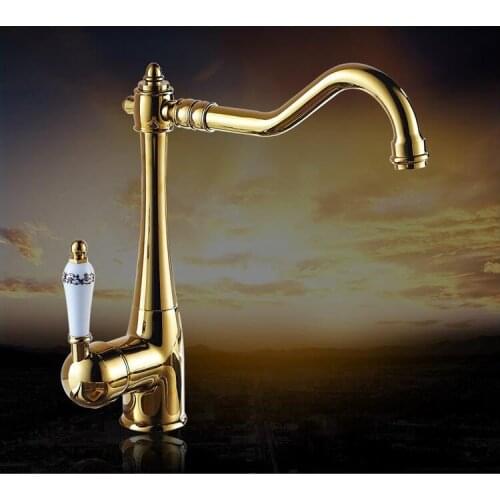 Kitchen faucet gold finished 360 degree rotating hot and cold no lead safe kitchen sink faucet