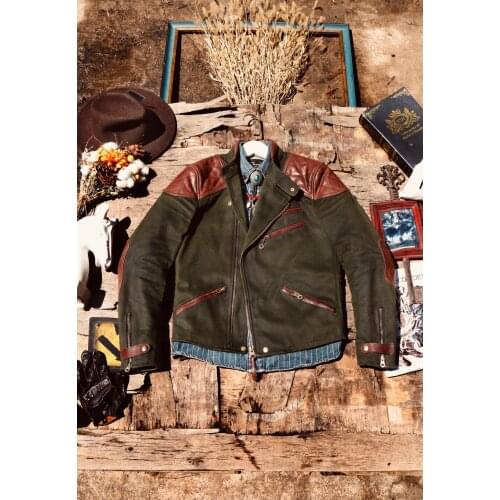 YR!Free shipping.Brand new heavy classic rider leather jacket.Men vintage Batik canvas coat.motor biker quality leather cloth