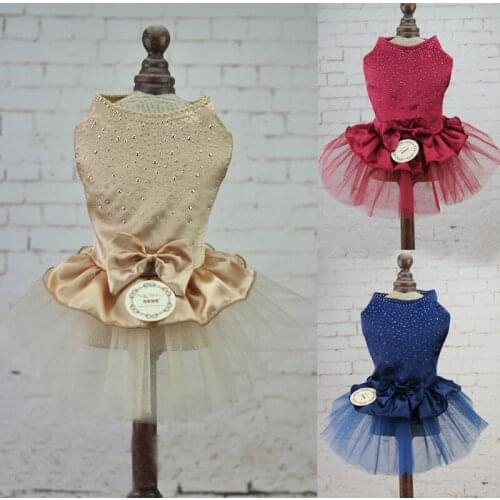 Lovely Shining Diamond Cute Bow Tutu Puppy Dog Princess Dress Pet Wedding Party Dress
